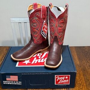 Tony Lama Women’s Brown and Pink/Ruby Cowboy Boots